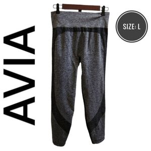 AVIA Cropped Leggings Women's Black/Gray Elastic Waist,SZ L